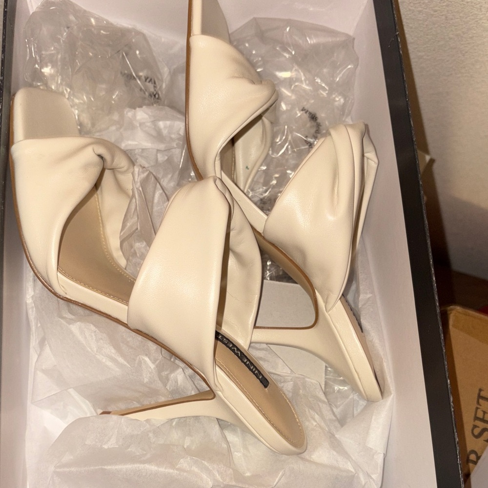 Nine West Cream Knotted Strap Heeled Sandals